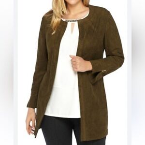 The Limited Green Faux Suede Career Long Jacket -Size 10